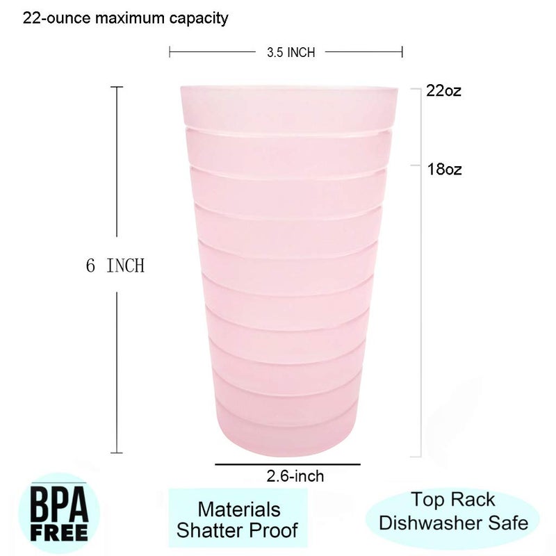 KX-WARE Mixed Drinkware 22-ounce Plastic Tumblers/Drinking Glasses/Party Cups/Iced Tea Glasses, Set of 12 Pink | Unbreakable, Dishwasher Safe, BPA Free - Image 2